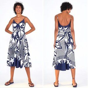 NWT Farm Rio Cowrie Midi Dress in Blue White Print